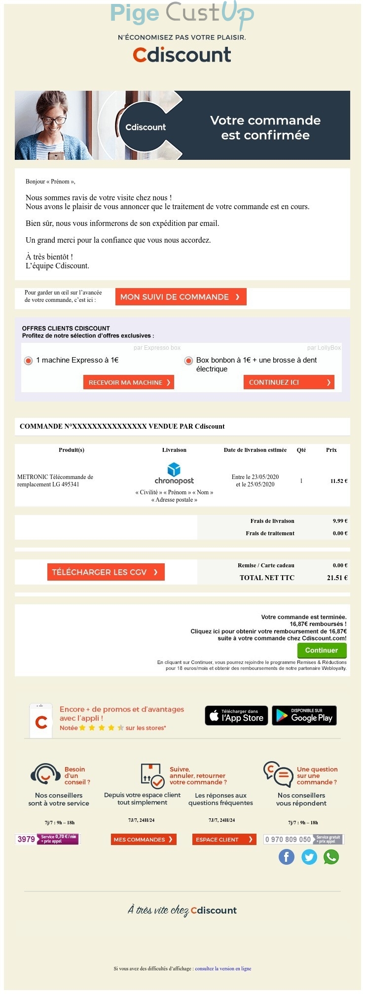 Exemple de Type de media  e-mailing - Cdiscount - Transactionnels - Confirmation de commande