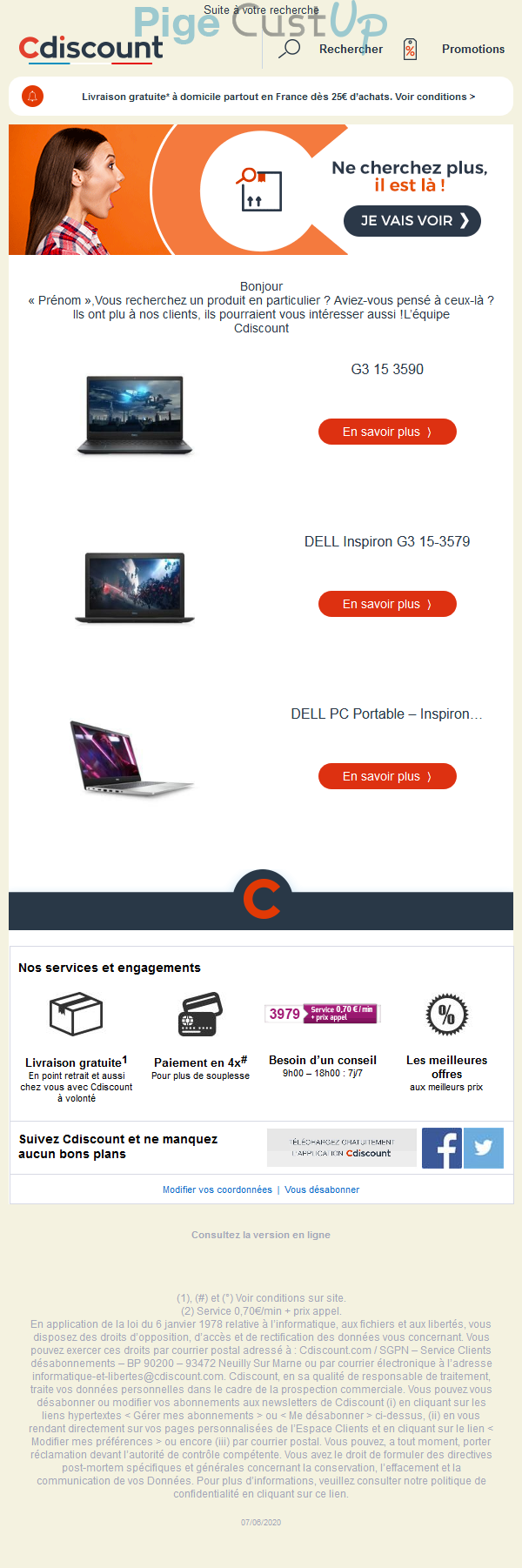 Exemple de Type de media  e-mailing - Cdiscount - Marketing marque - Communication Produits - Nouveaux produits - Marketing fidélisation - Incitation au réachat - Transactionnels