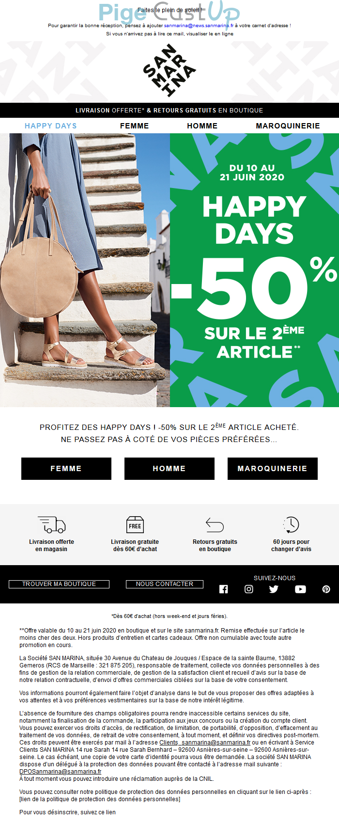 Exemple de Type de media  e-mailing - San Marina - Marketing fidélisation - Incitation au réachat - Marketing Acquisition - Ventes flash, soldes, demarque, promo, réduction