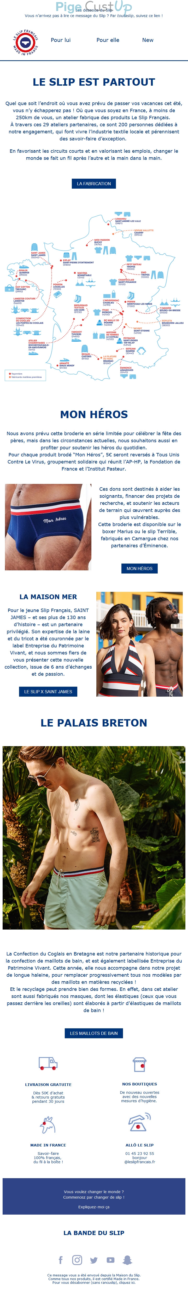 Exemple de Type de media  e-mailing - Le slip français - Marketing marque - Appel à contribution - Institutionnel - Partenariats - Marketing relationnel - Calendaire (Noël, St valentin, Vœux, …)