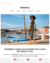 e-mailing - Marketing marque - Communication Produits - Nouveaux produits - Marketing Acquisition - Derniers jours - Ventes flash, soldes, demarque, promo, réduction - Marketing fidélisation - Incitation au réachat - Sarenza - 06/2020