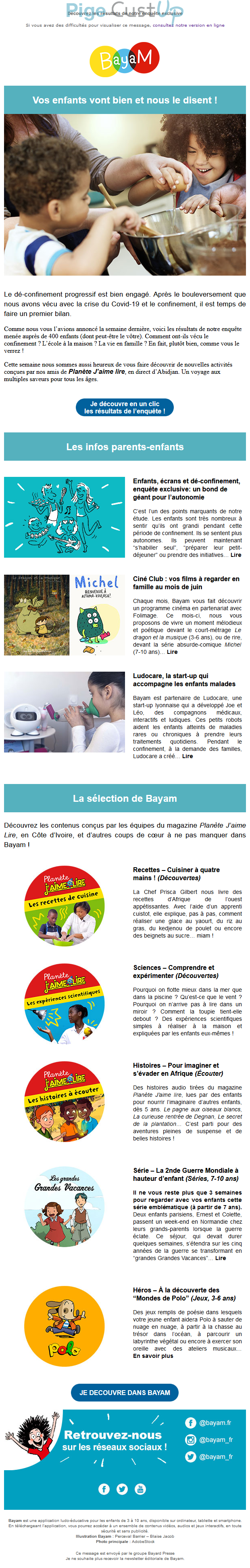 Exemple de Type de media  e-mailing - Bayard - Marketing relationnel - Newsletter