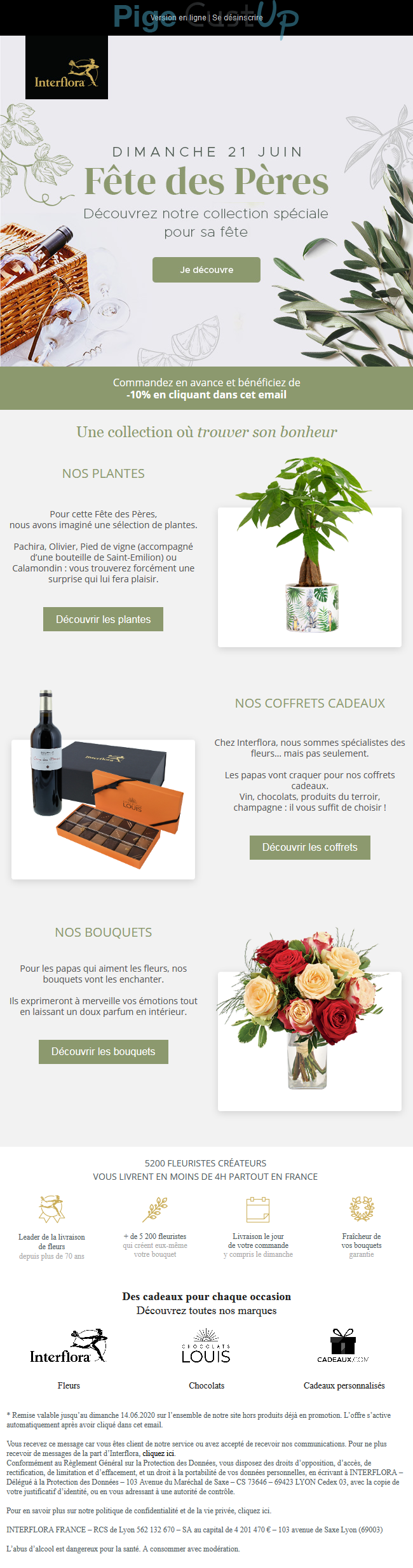 Exemple de Type de media  e-mailing - Interflora - Marketing relationnel - Anniversaire / Fête contact - Marketing fidélisation - Incitation au réachat - Marketing Acquisition - Promotion à l'occasion d'un événement