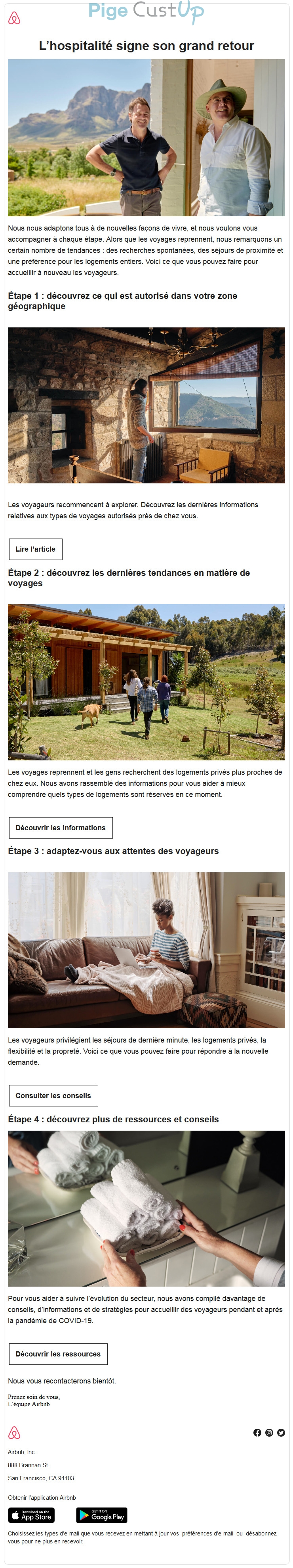 Exemple de Type de media  e-mailing - Airbnb - Marketing relationnel - Newsletter