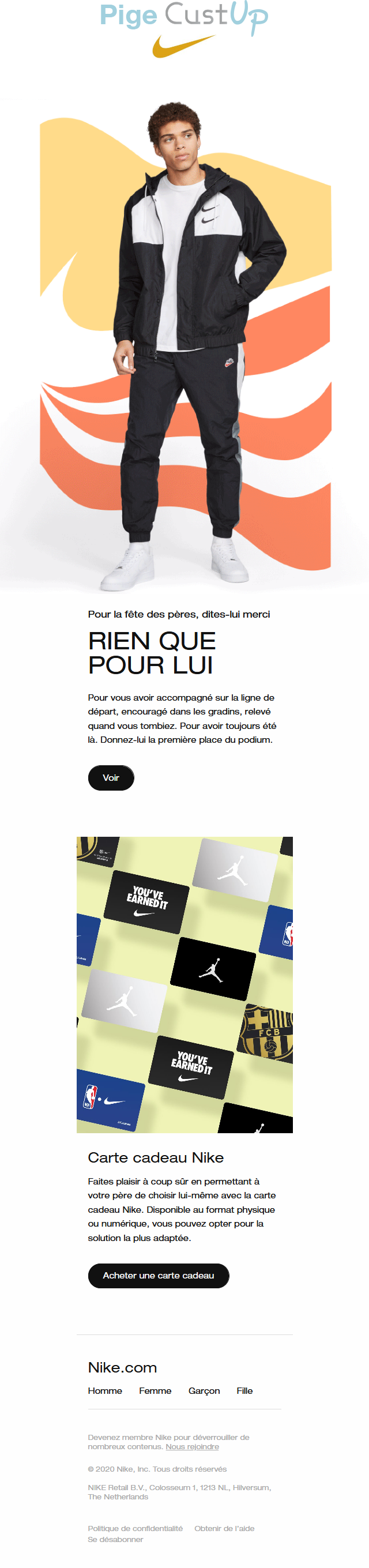 Exemple de Type de media  e-mailing - Nike - Marketing relationnel - Anniversaire / Fête contact - Marketing fidélisation - Incitation au réachat