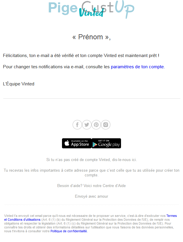 Exemple de Type de media  e-mailing - Vinted - Marketing relationnel - Bienvenue - Welcome