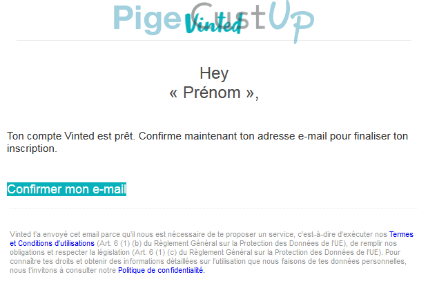 Exemple de Type de media  e-mailing - Vinted - Transactionnels - Confirmation Ouverture de compte