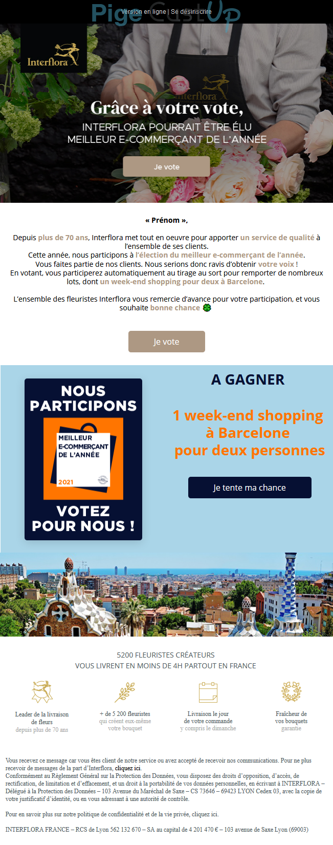 Exemple de Type de media  e-mailing - Interflora - Enquêtes Clients - NPS / Avis clients - Marketing Acquisition - Gratuit - Cadeau