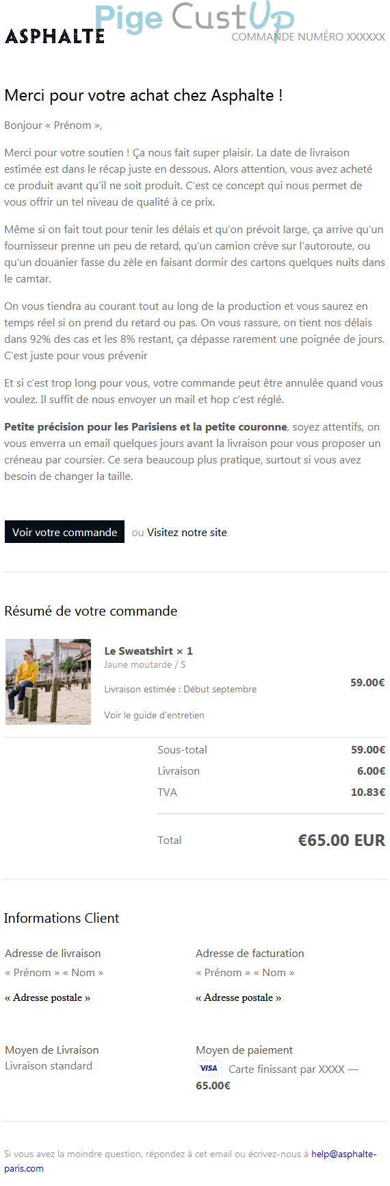 Exemple de Type de media  e-mailing - Asphalte - Transactionnels - Confirmation de commande