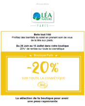 e-mailing - Marketing marque - Communication Produits - Nouveaux produits - Marketing fidélisation - Incitation au réachat - Marketing Acquisition - Ventes flash, soldes, demarque, promo, réduction - Léa Nature - 06/2020