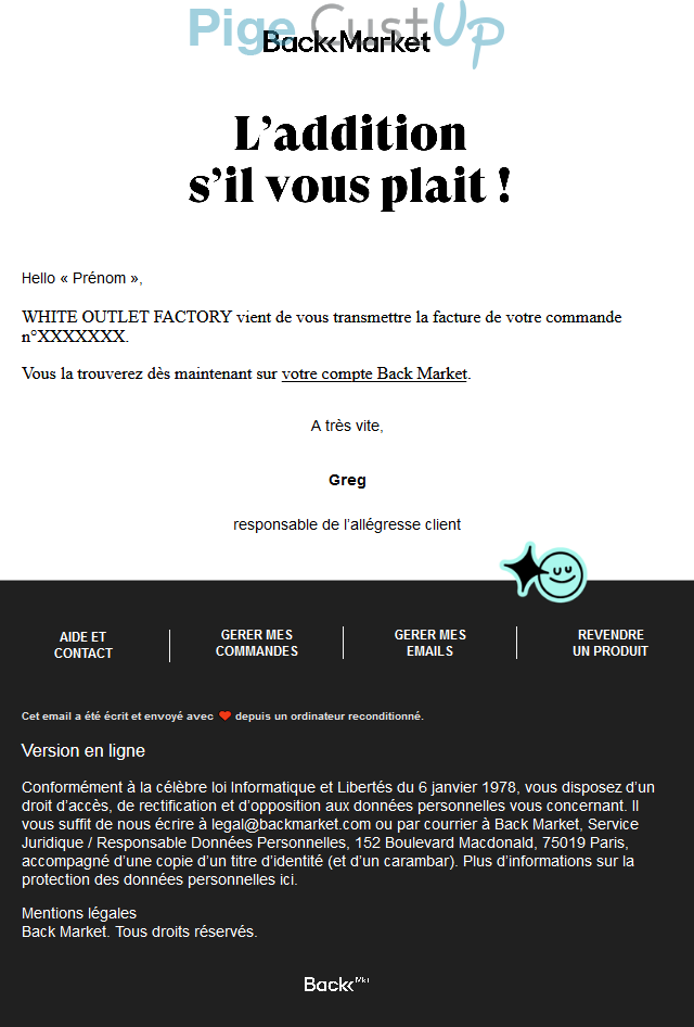 Exemple de Type de media  e-mailing - Back Market - Transactionnels - Consultation facture en ligne