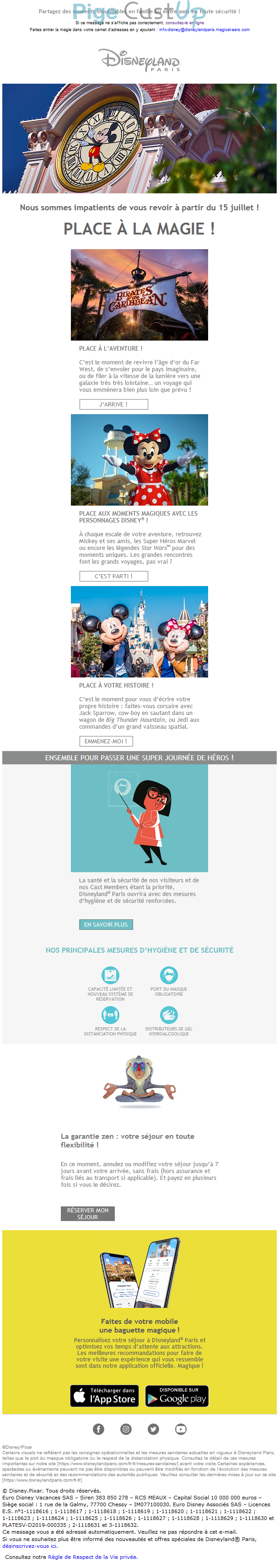 Exemple de Type de media  e-mailing - DisneyLand Paris - Marketing marque - Communication Produits - Nouveaux produits - Communication Services - Nouveaux Services - Marketing fidélisation - Incitation au réachat
