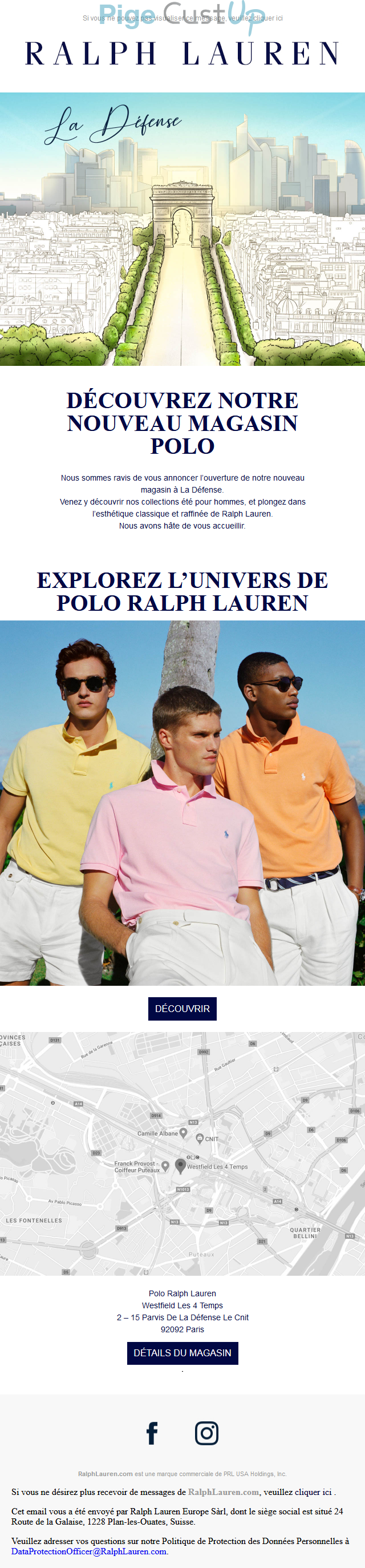 Exemple de Type de media  e-mailing - Ralph Lauren - Marketing marque - Communication Produits - Nouveaux produits - Marketing fidélisation - Incitation au réachat