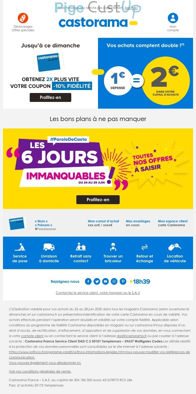 Exemple de Type de media  e-mailing - Castorama - Marketing fidélisation - Incitation au réachat - Points et statut - Marketing Acquisition - Ventes flash, soldes, demarque, promo, réduction