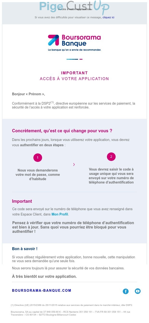Exemple de Type de media  e-mailing - Boursorama - Marketing relationnel - Données clients / RGPD