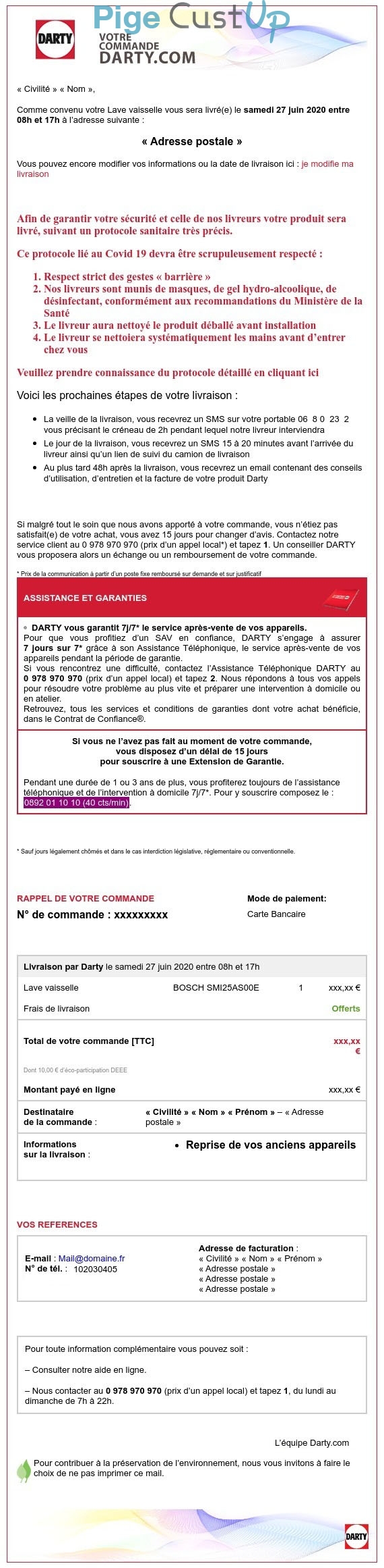 Exemple de Type de media  e-mailing - Darty - Transactionnels - Confirmation de commande