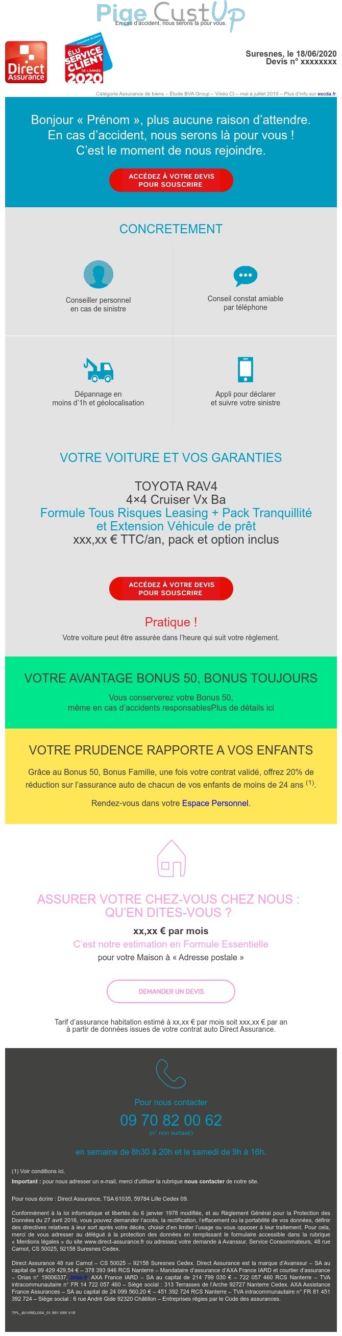 Exemple de Type de media  e-mailing - Direct Assurance - Marketing Acquisition - Acquisition abonnements - Collecte de données - Acquisition de leads - Marketing marque - Communication Services - Nouveaux Services