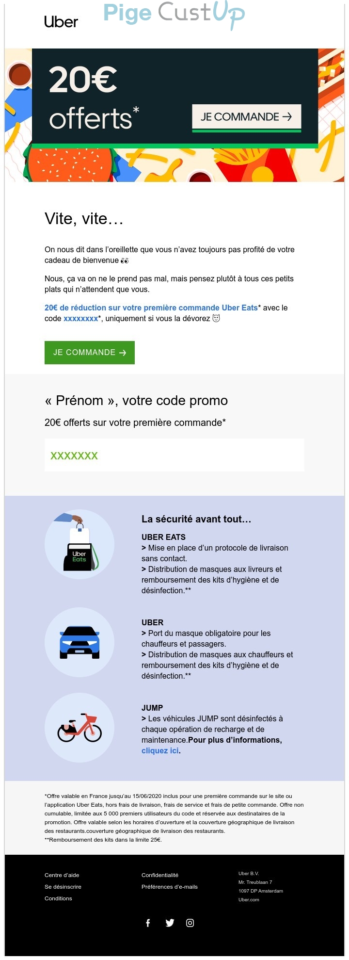 Exemple de Type de media  e-mailing - Uber - Marketing Acquisition - Derniers jours - Ventes flash, soldes, demarque, promo, réduction - Marketing fidélisation - Incitation au réachat