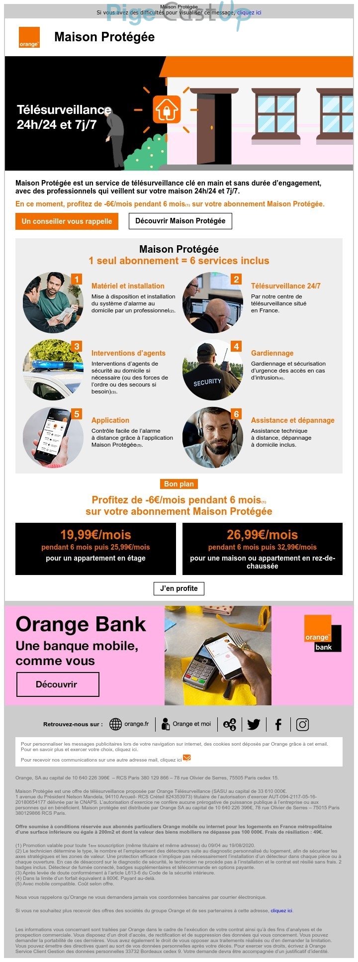 Exemple de Type de media  e-mailing - Orange - Marketing marque - Communication Services - Nouveaux Services - Marketing fidélisation - Incitation au réachat - Marketing Acquisition - Ventes flash, soldes, demarque, promo, réduction