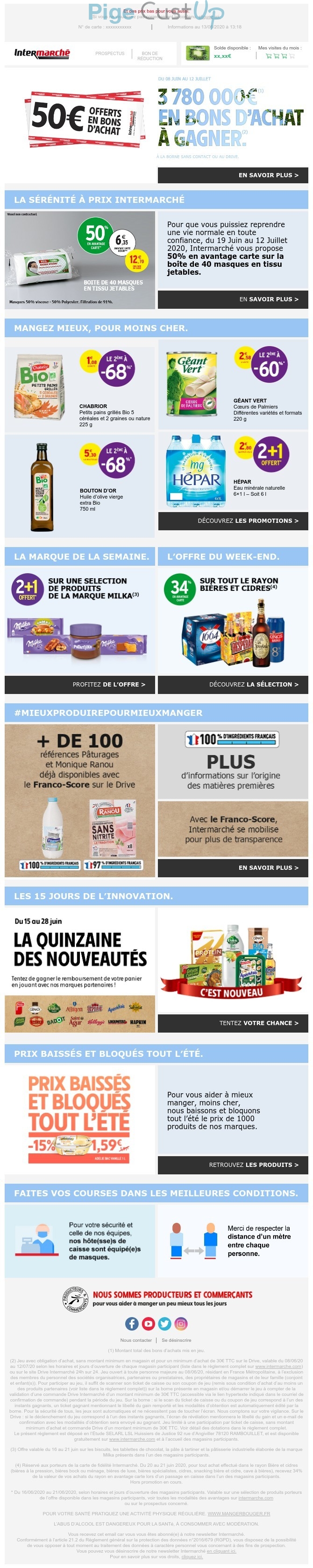 Exemple de Type de media  e-mailing - Intermarché - Marketing marque - Communication Produits - Nouveaux produits - Marketing fidélisation - Incitation au réachat - Points et statut - Marketing Acquisition - Ventes flash, soldes, demarque, promo, réduction