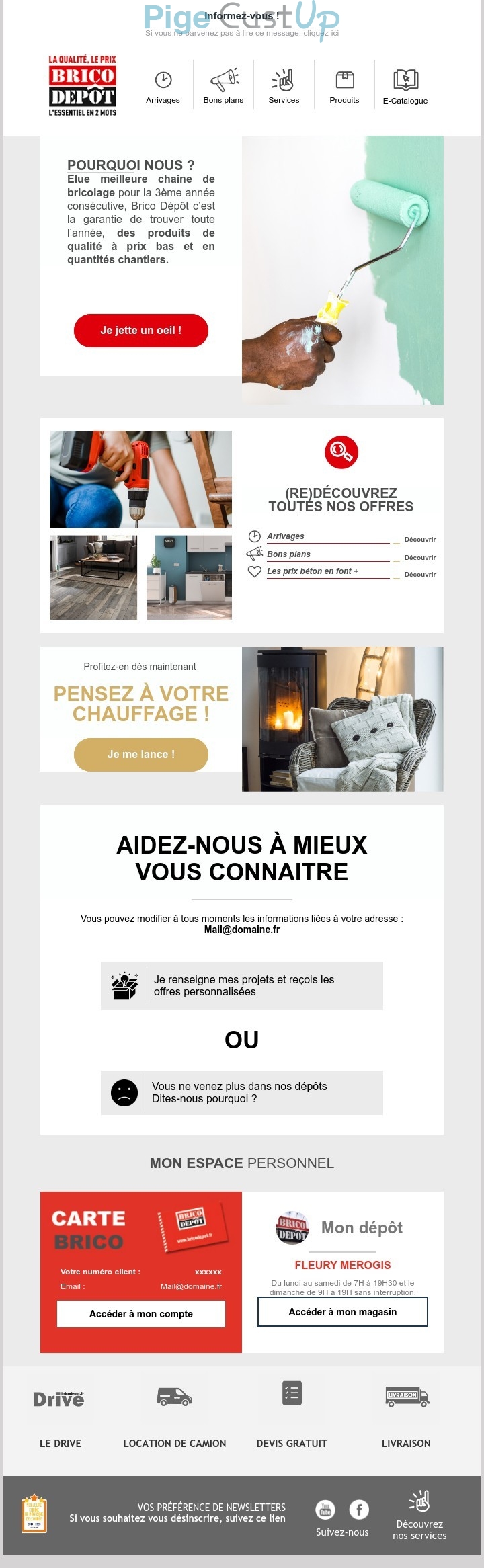 Exemple de Type de media  e-mailing - Brico Dépôt - Marketing marque - Communication Produits - Nouveaux produits - Institutionnel - Marketing fidélisation - Incitation au réachat