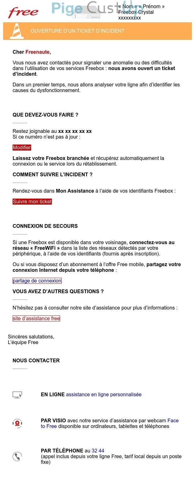 Exemple de Type de media  e-mailing - Free - Service Clients - Auto-reply Service Clients