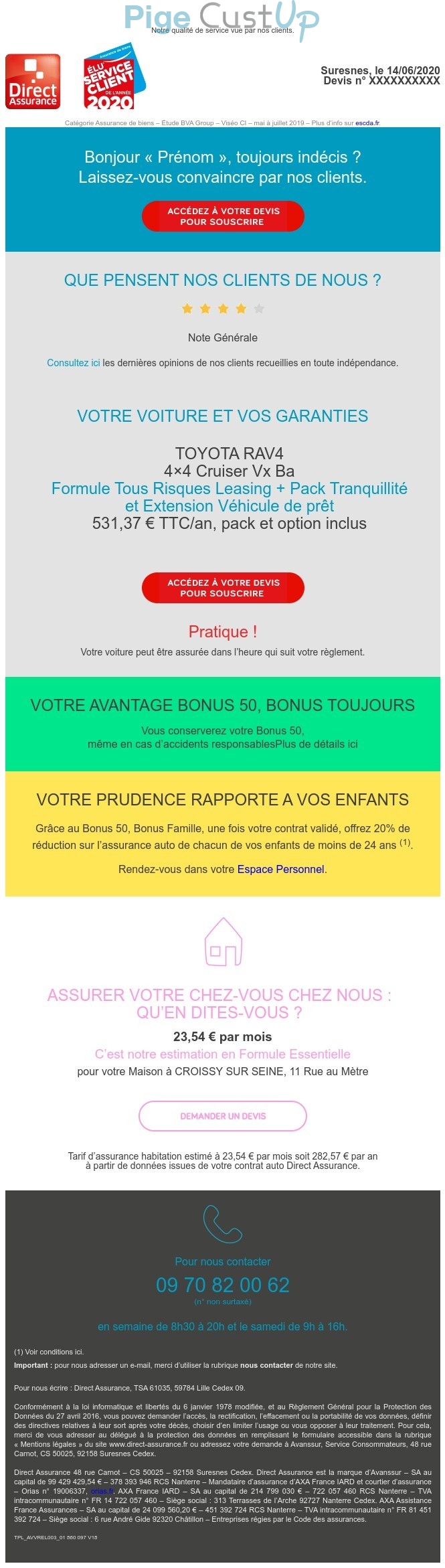 Exemple de Type de media  e-mailing - Direct Assurance - Collecte de données - Acquisition de leads - Marketing Acquisition - Relance inactifs