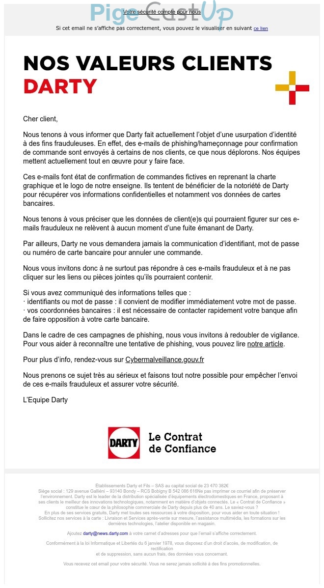 Exemple de Type de media  e-mailing - Darty - Marketing relationnel - Données clients / RGPD