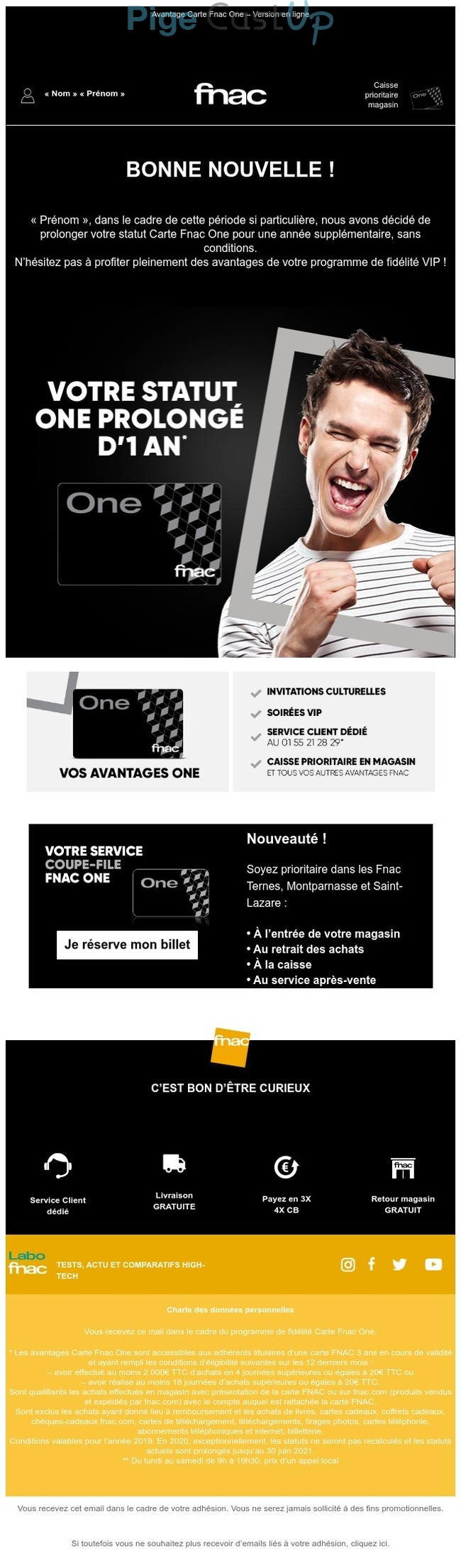 Exemple de Type de media  e-mailing - Fnac - Marketing fidélisation - Animation / Vie du Programme de Fidélité