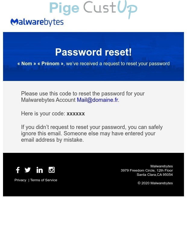 Exemple de Type de media  e-mailing - Malwarebytes - Transactionnels - Changement de mot de passe / d'identifiant