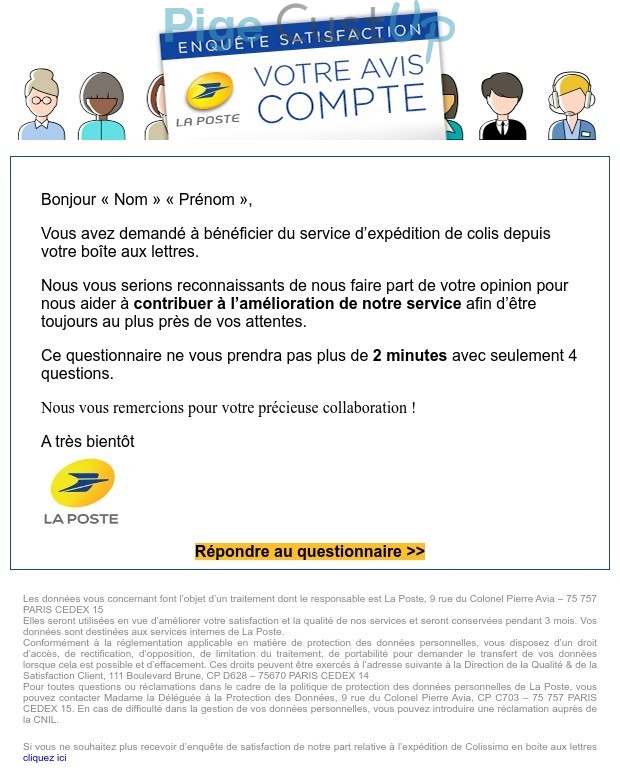 Exemple de Type de media  e-mailing - La Poste - Enquêtes Clients - NPS / Avis clients