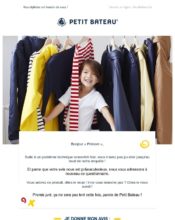 e-mailing - Enquêtes Clients - NPS / Avis clients - Marketing fidélisation - Incitation au réachat - Marketing Acquisition - Ventes flash, soldes, demarque, promo, réduction - Petit Bateau - 06/2020