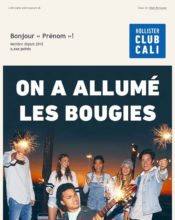 e-mailing - Marketing relationnel - Anniversaire / Fête contact - Marketing fidélisation - Incitation au réachat - Marketing Acquisition - Ventes flash, soldes, demarque, promo, réduction - Hollister - 06/2020