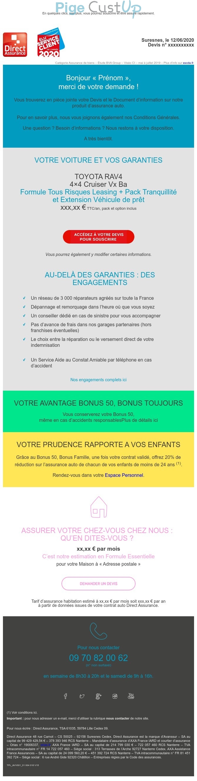 Exemple de Type de media  e-mailing - Direct Assurance - Transactionnels - Confirmation demande de devis / contact / RDV