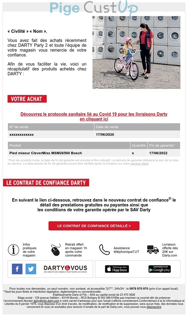 Exemple de Type de media  e-mailing - Darty - Transactionnels - Rappel CGV / SAV / Garantie