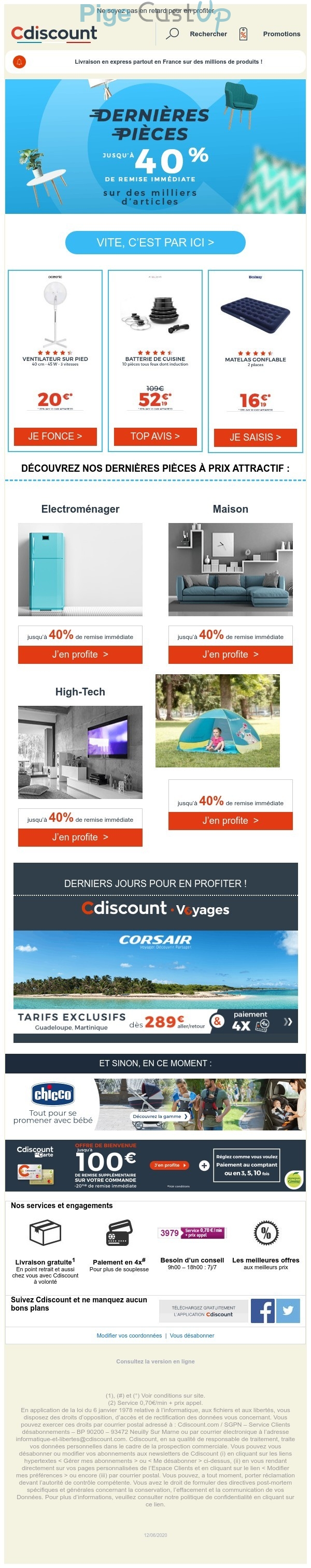 Exemple de Type de media  e-mailing - Cdiscount - Marketing marque - Communication Produits - Nouveaux produits - Marketing fidélisation - Incitation au réachat - Marketing Acquisition - Ventes flash, soldes, demarque, promo, réduction