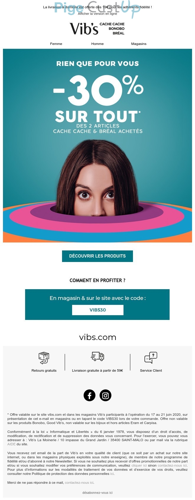 Exemple de Type de media  e-mailing - Vib's - Marketing fidélisation - Incitation au réachat - Marketing Acquisition - Ventes flash, soldes, demarque, promo, réduction