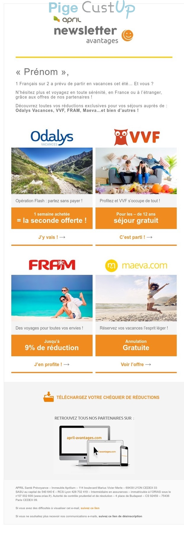 Exemple de Type de media  e-mailing - April - Marketing marque - Communication Produits - Nouveaux produits - Communication Services - Nouveaux Services - Marketing fidélisation - Incitation au réachat - Marketing Acquisition - Ventes flash, soldes, demarque, promo, réduction