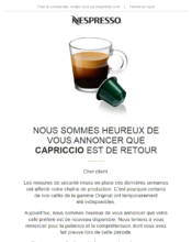 e-mailing - Marketing marque - Communication Produits - Nouveaux produits - Marketing fidélisation - Début / Fin du Programme de Fidélité - Incitation au réachat - Points et statut - Nespresso - 06/2020