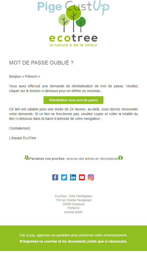 Exemple de Type de media  e-mailing - EcoTree - Transactionnels - Changement de mot de passe / d'identifiant