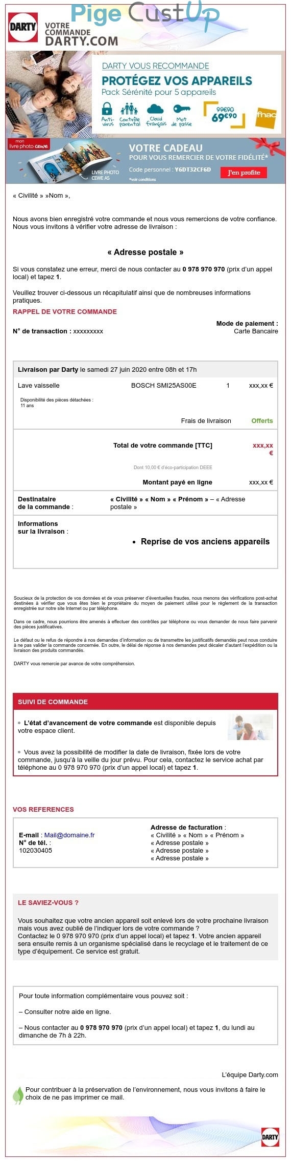 Exemple de Type de media  e-mailing - Darty - Transactionnels - Confirmation de commande