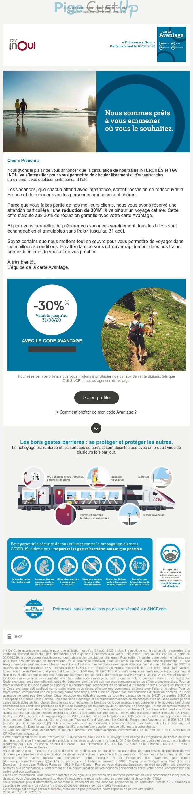 Exemple de Type de media  e-mailing - SNCF - Marketing fidélisation - Incitation au réachat - Marketing Acquisition - Ventes flash, soldes, demarque, promo, réduction