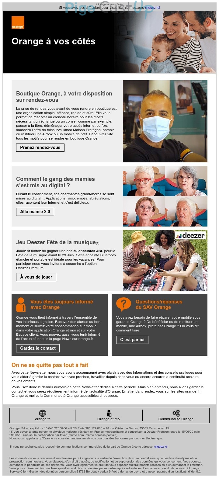 Exemple de Type de media  e-mailing - Orange - Marketing relationnel - Newsletter