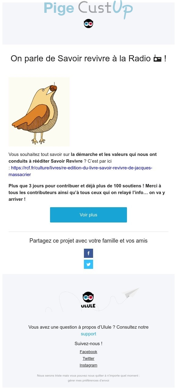 Exemple de Type de media  e-mailing - Ulule - Marketing relationnel - Newsletter