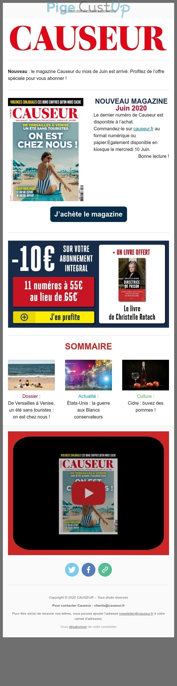 Exemple de Type de media  e-mailing - Causeur - Marketing Acquisition - Acquisition abonnements - Ventes flash, soldes, demarque, promo, réduction - Marketing marque - Communication Produits - Nouveaux produits