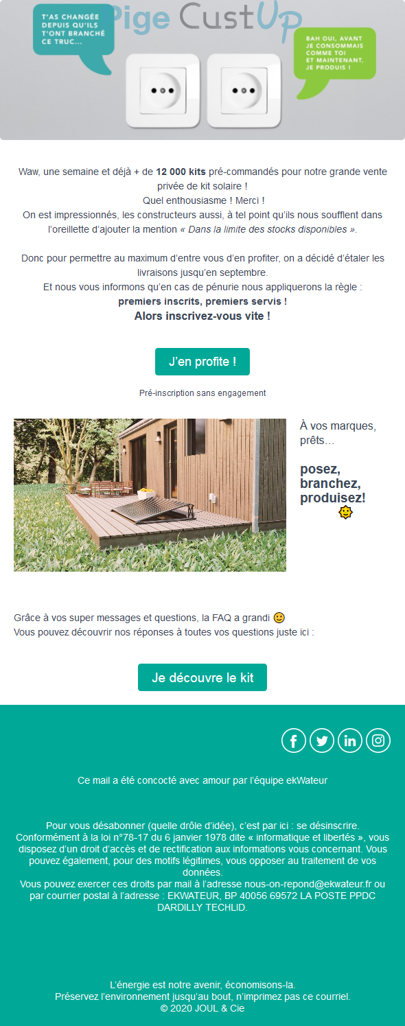 Exemple de Type de media  e-mailing - Ekwateur - Marketing marque - Communication Services - Nouveaux Services - Marketing fidélisation - Incitation au réachat