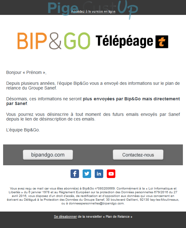 Exemple de Type de media  e-mailing - Bip & Go - Marketing relationnel - Newsletter