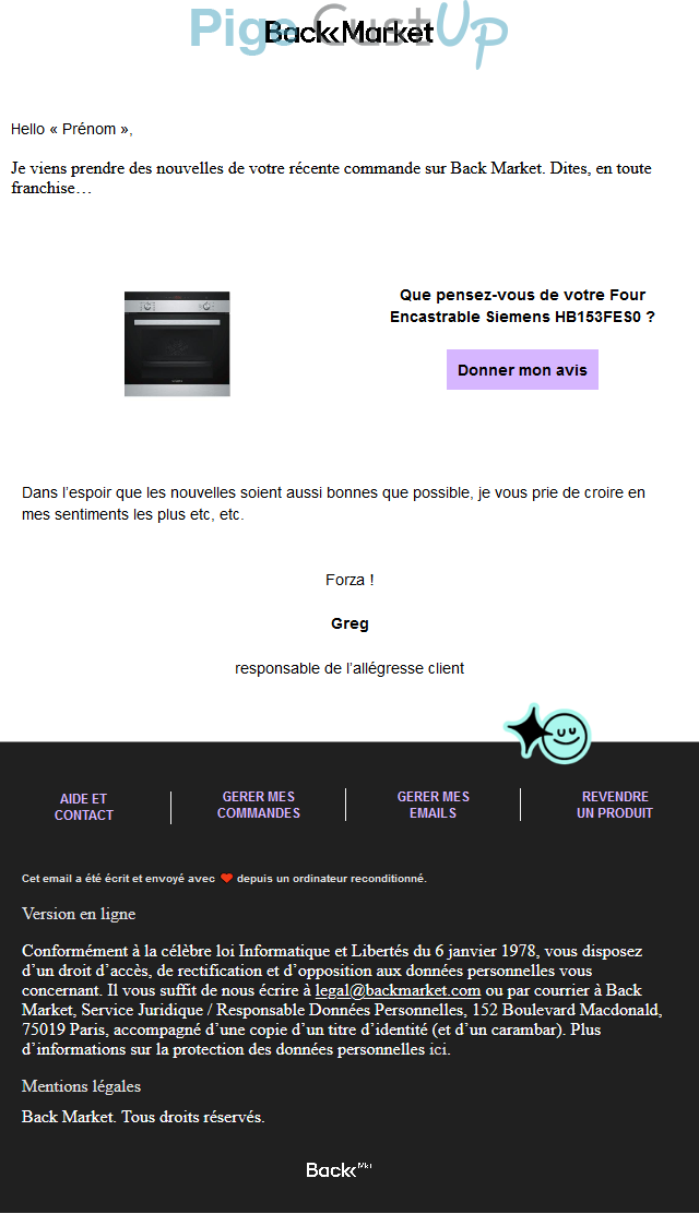 Exemple de Type de media  e-mailing - Back Market - Enquêtes Clients - NPS / Avis clients