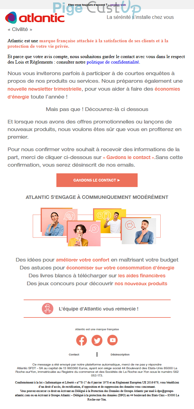 Exemple de Type de media  e-mailing - Atlantic - Collecte de données - Confirmation Optin / Optinisation