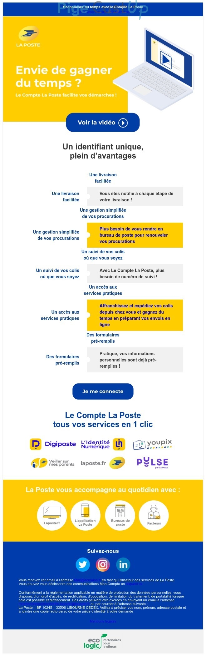 Exemple de Type de media  e-mailing - La Poste - Marketing marque - Communication Services - Nouveaux Services